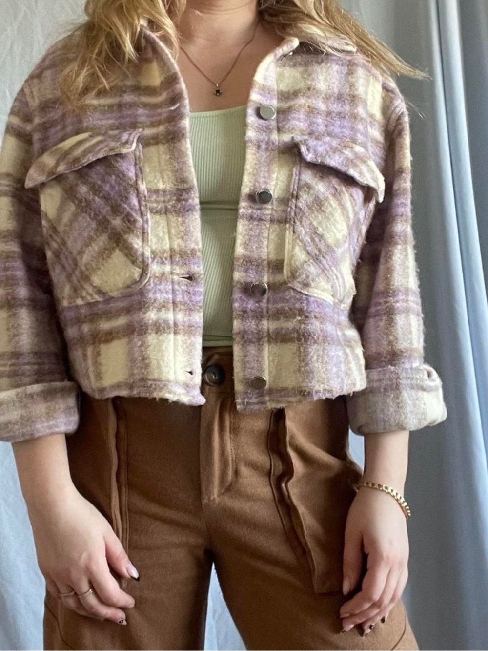 Zara Wool Blend Plaid Crop Shacket - Picture 3 of 6
